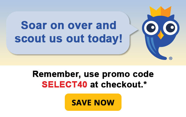Soar on over and scout us out today! Remember, use promo code SELECT40 at checkout.