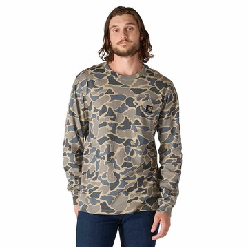 Relaxed Fit Heavyweight Long-Sleeve Pocket Camo Logo Graphic T-Shirt