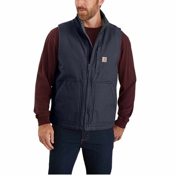 Men's Mock-Neck Sherpa-Lined Vest - Loose Fit - Washed Duck