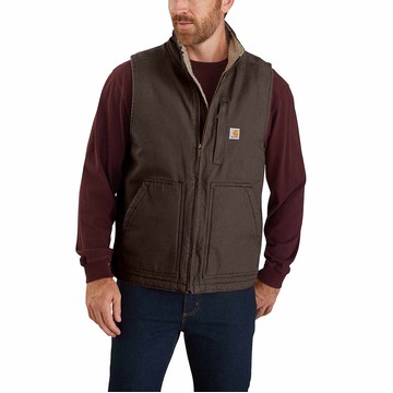 Men's Mock-Neck Sherpa-Lined Vest - Loose Fit - Washed Duck