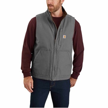 Men's Mock-Neck Sherpa-Lined Vest - Loose Fit - Washed Duck