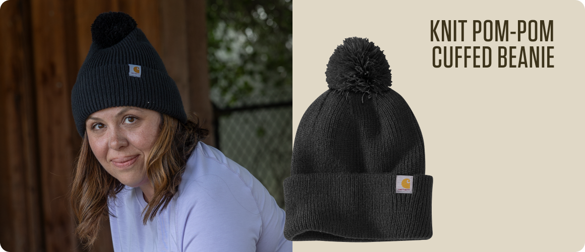 KNIT POM-POM CUFFED BEANIE