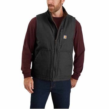 Men's Mock-Neck Sherpa-Lined Vest - Loose Fit - Washed Duck