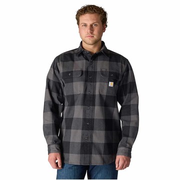 Loose Fit Heavyweight Flannel Long-Sleeve Plaid Shirt