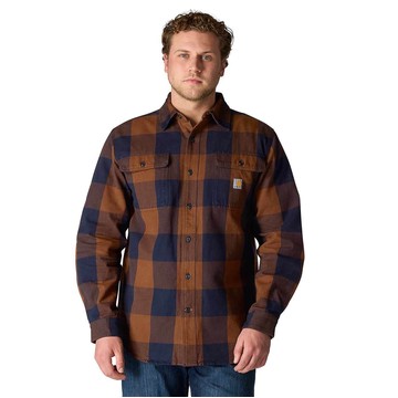 Loose Fit Heavyweight Flannel Long-Sleeve Plaid Shirt
