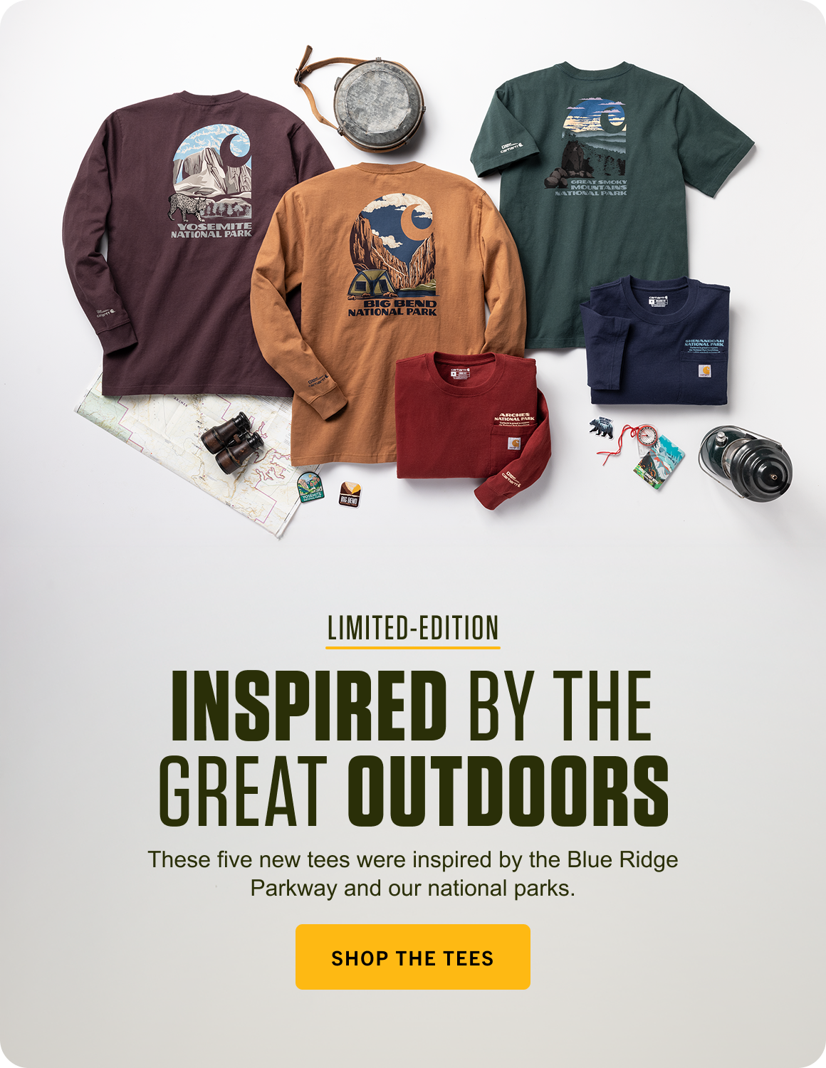 These five new tees were inspired by the Blue Ridge Parkway and our national parks. Shop the Tees.