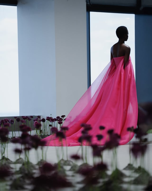 Organza Mini Dress with Train