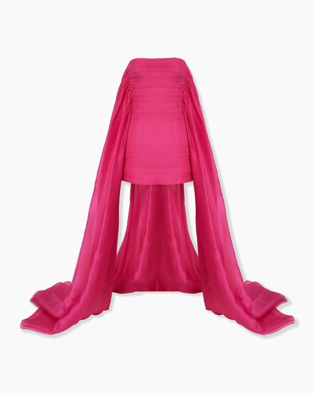Organza Mini Dress with Train