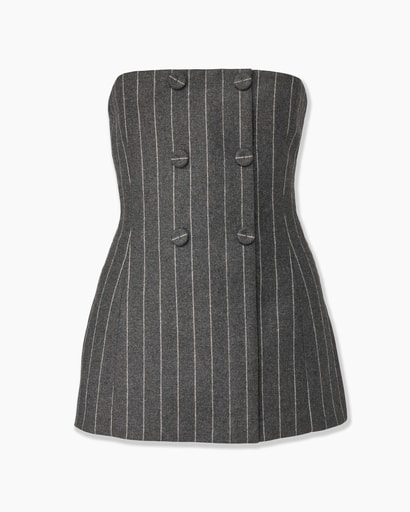 Strapless Double-Breasted Pinstripe Top