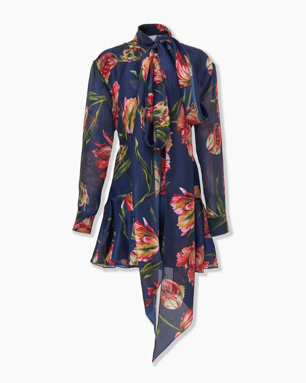 Tulip-Print Mini Dress with Bow