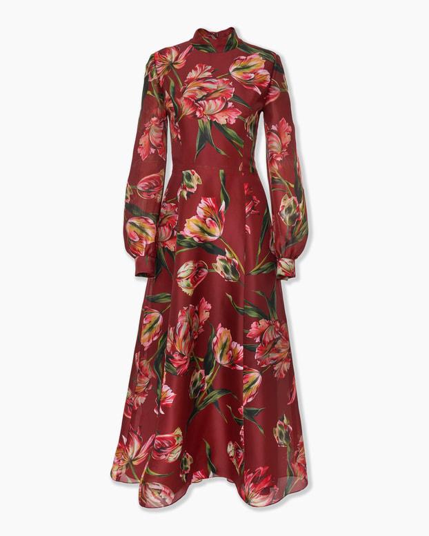 Tulip-Print Midi Dress