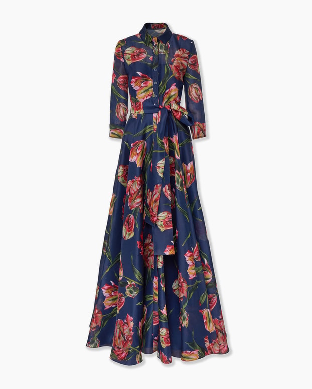 Tulip-Print Trench Gown