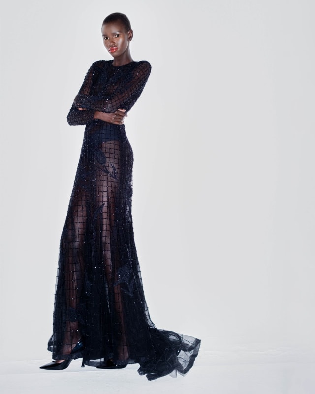 Embroidered Tulle Trumpet Gown