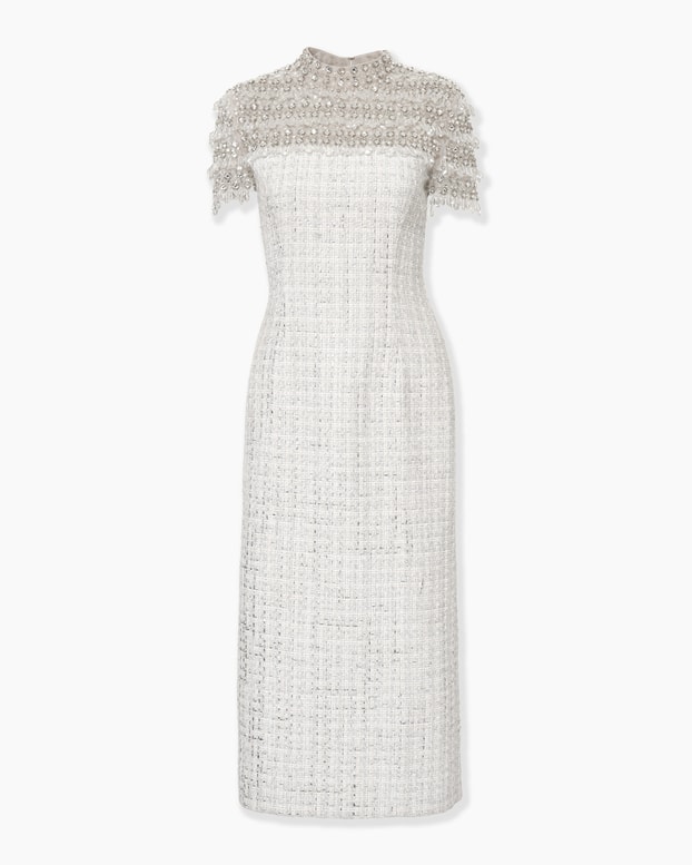Tweed Midi Dress with Raindrop Embroidery