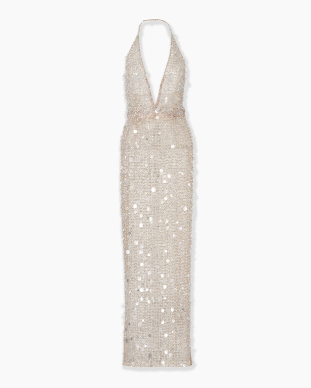 Crystal-Embroidered Halterneck Gown