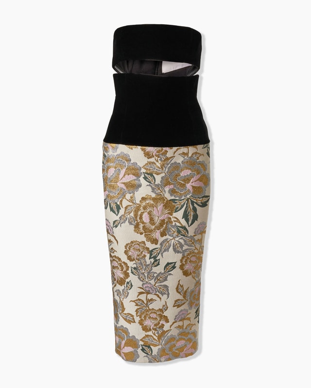 Floral Jacquard and Velvet Cutout Dress