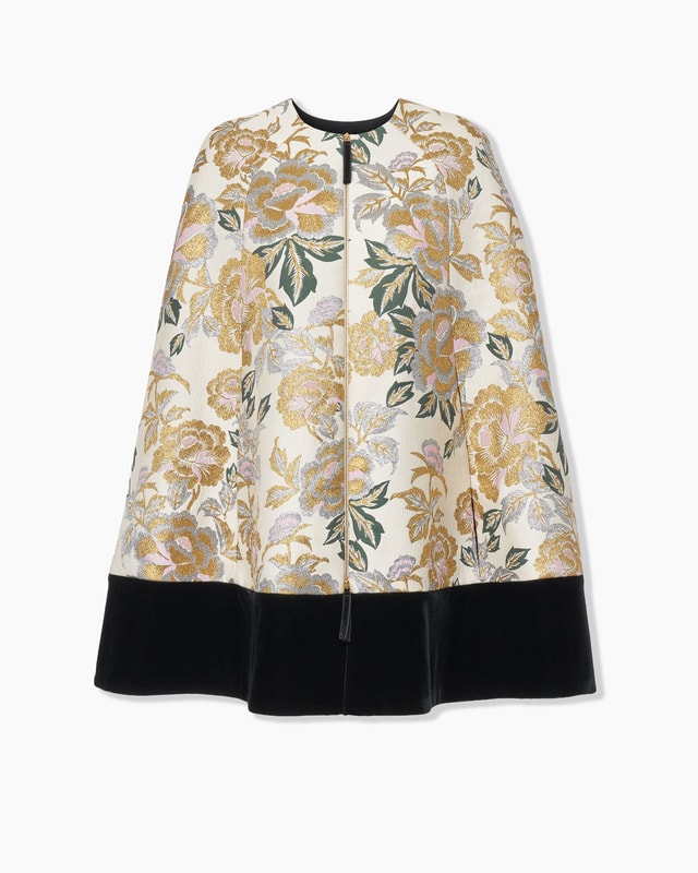 Floral Jacquard and Velvet Cape