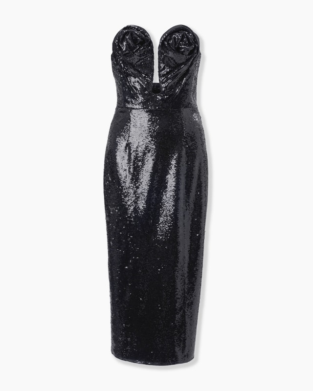 U-Neck Sequined Dress with Rosettes