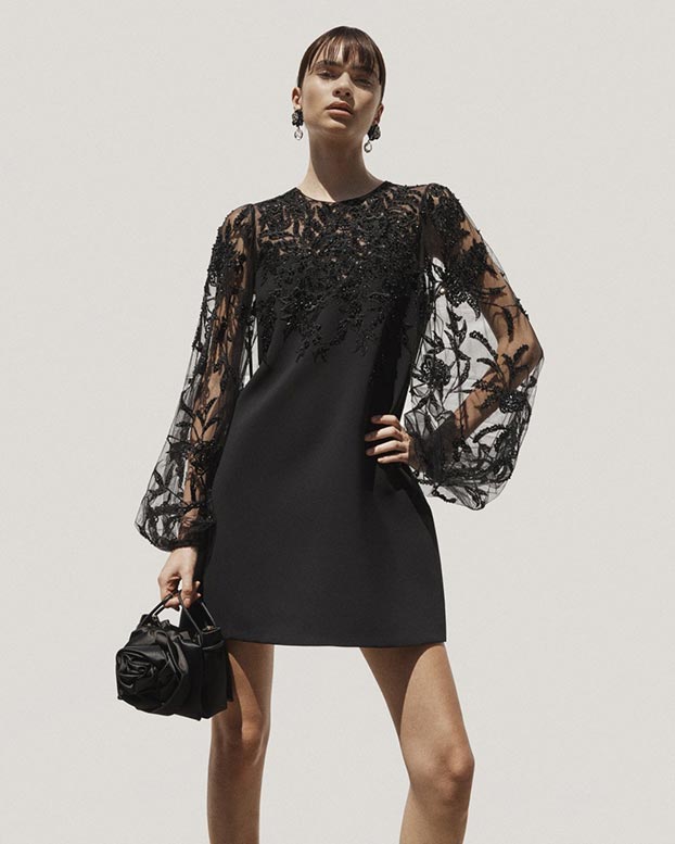Embroidered Puff-Sleeve Mini Dress