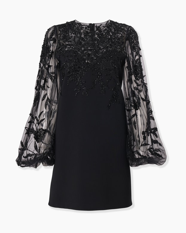 Embroidered Puff-Sleeve Mini Dress