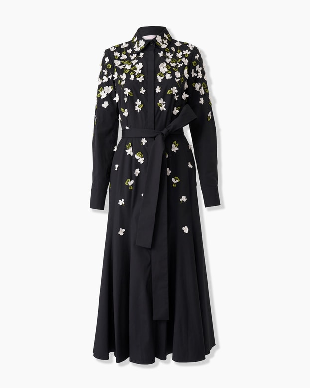 Floral-Embroidered Midi Dress