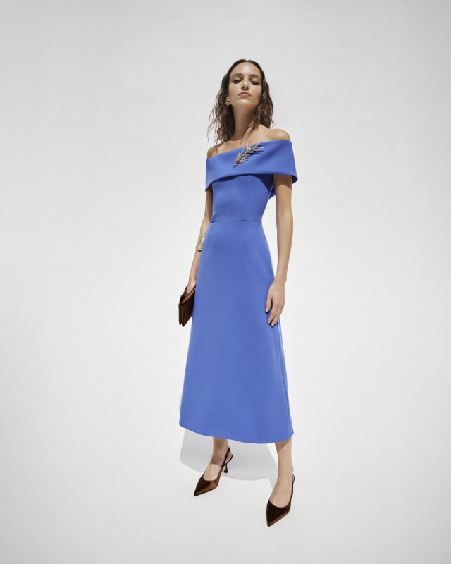 Off-Shoulder A-Line Midi Dress