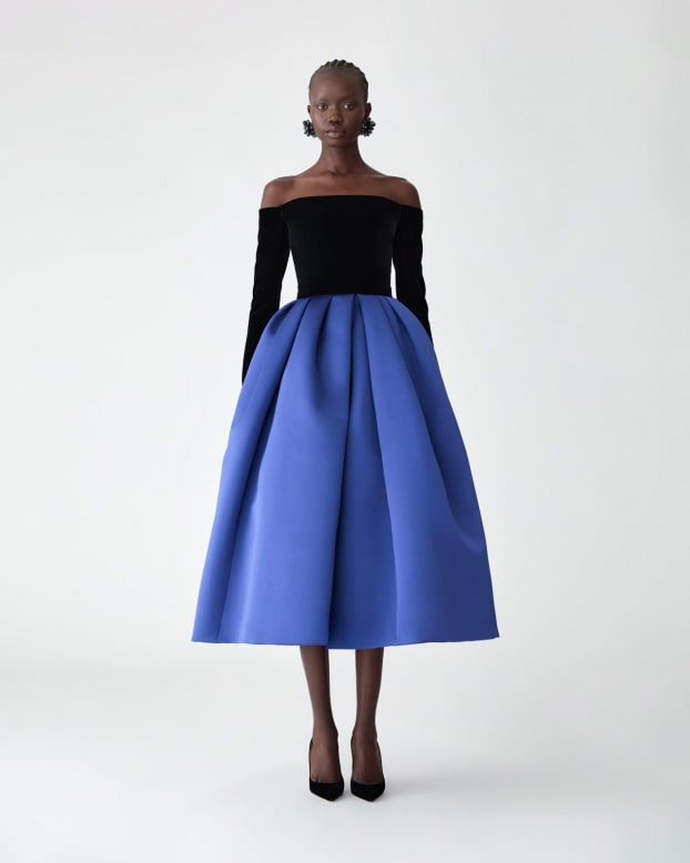 Off-The-Shoulder Combo Midi Dress