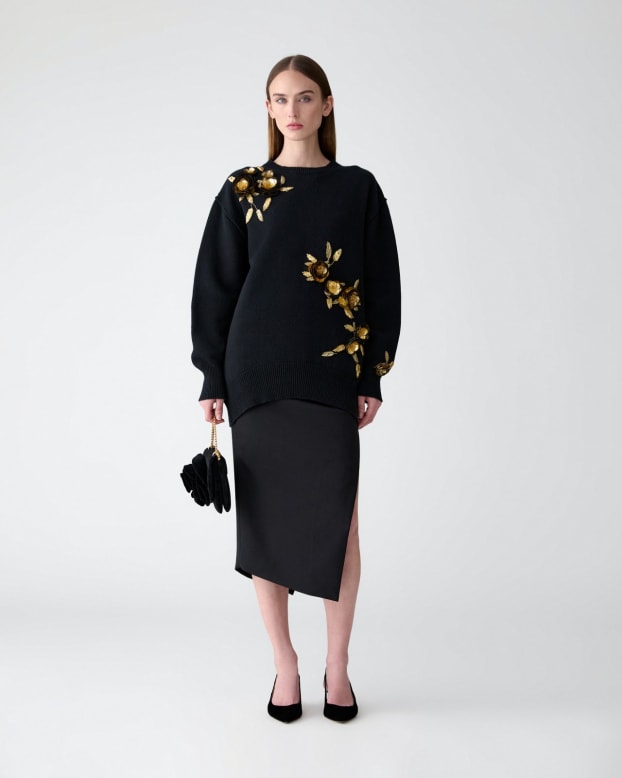 Floral-Embroidered Sweater