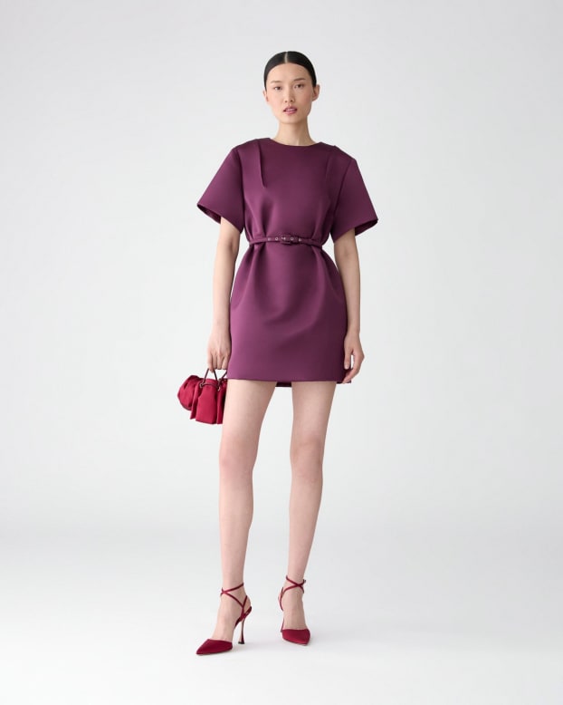 Satin Shift Dress with Belt