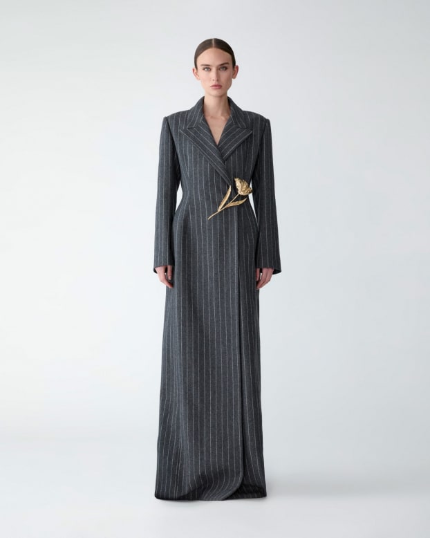 Peak Lapel Pinstripe Coat