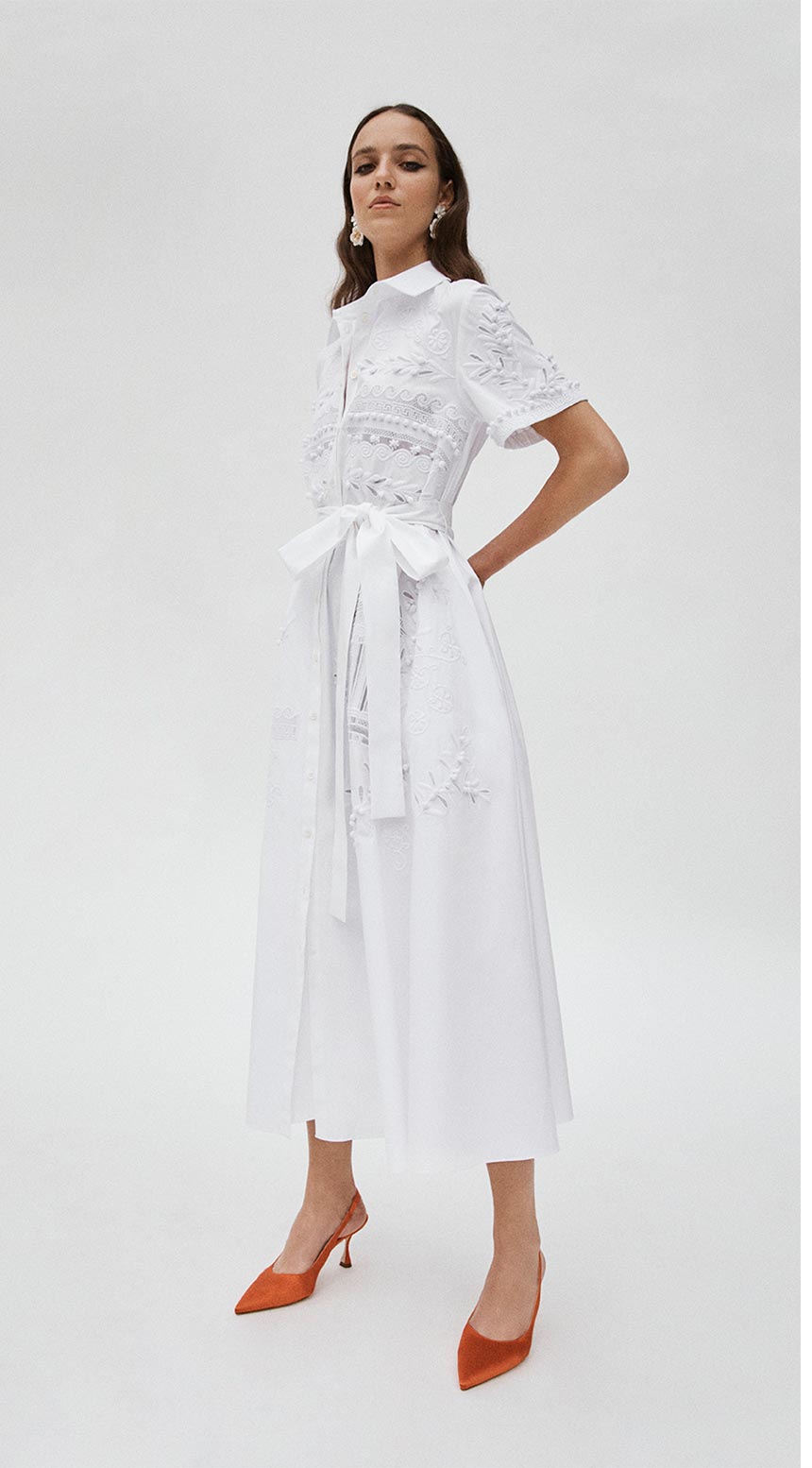 Embroidered Midi Shirt Dress