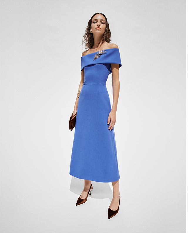 Off-Shoulder A-Line Midi Dress