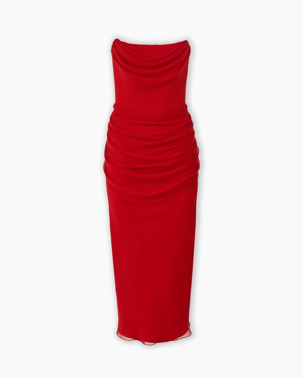 Strapless Draped Midi Dress