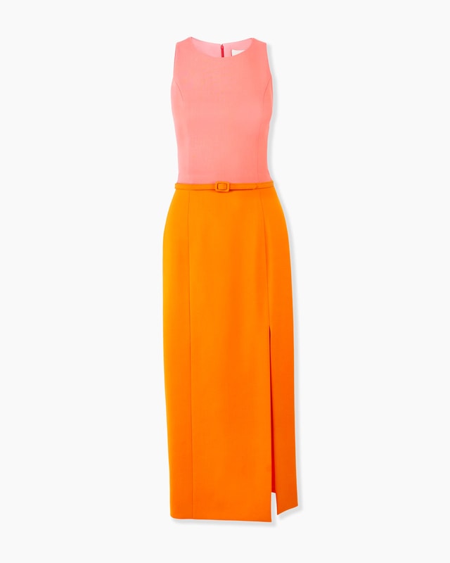 Colorblocked Midi Dress With Belt