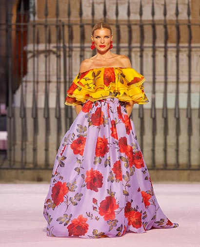 Rose-Print Organza Ball Skirt