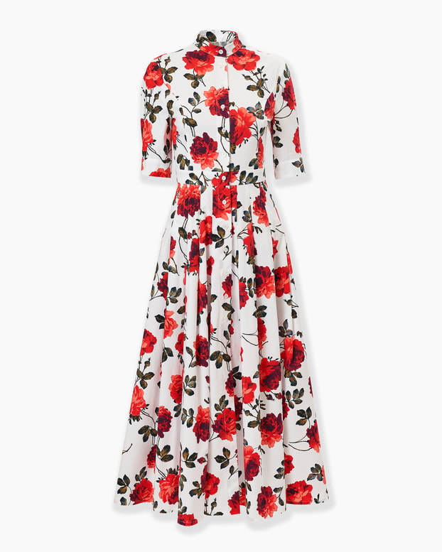 Rose-Print Midi Shirt Dress