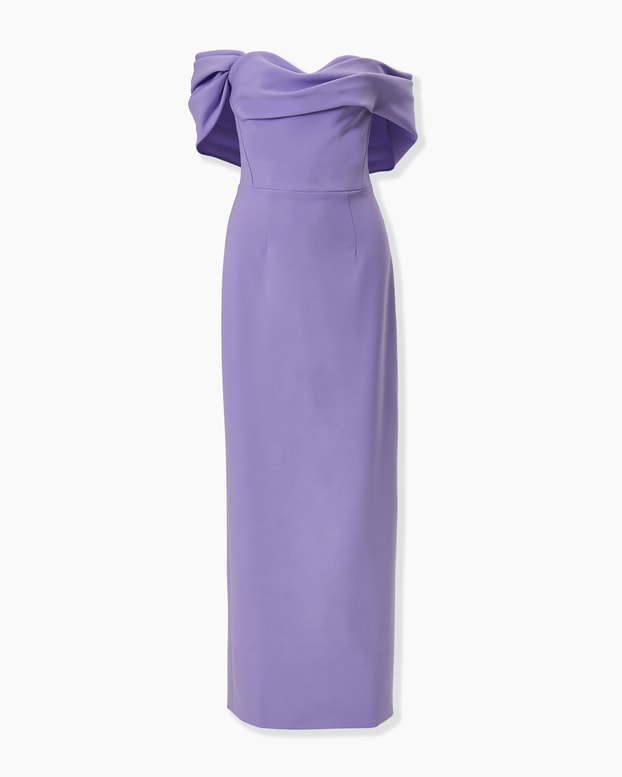 Draped Off-Shoulder Column Gown