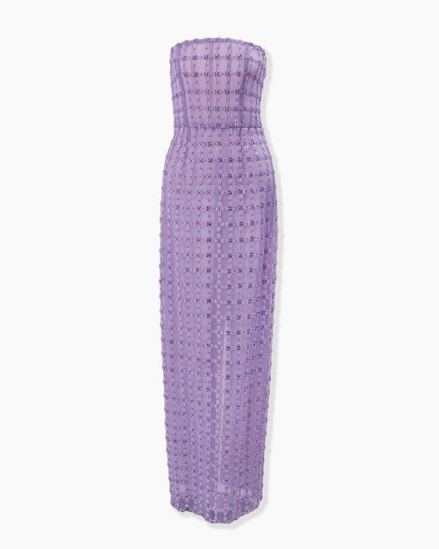 Crystal-Embroidered Column Gown