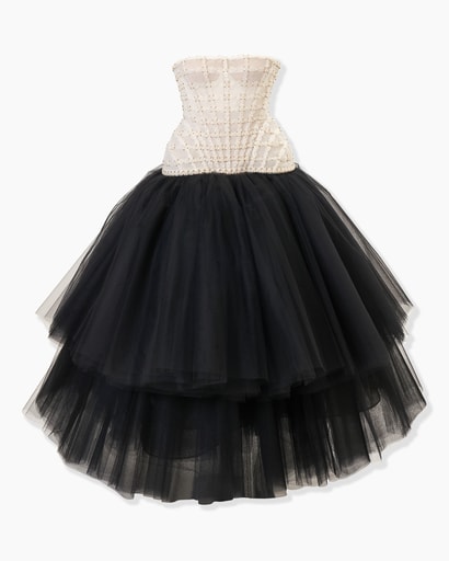 Pearl-Embroidered Stapless Midi Dress