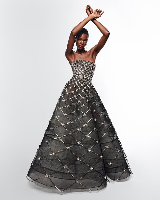 Pearl-Embroidered Strapless Gown