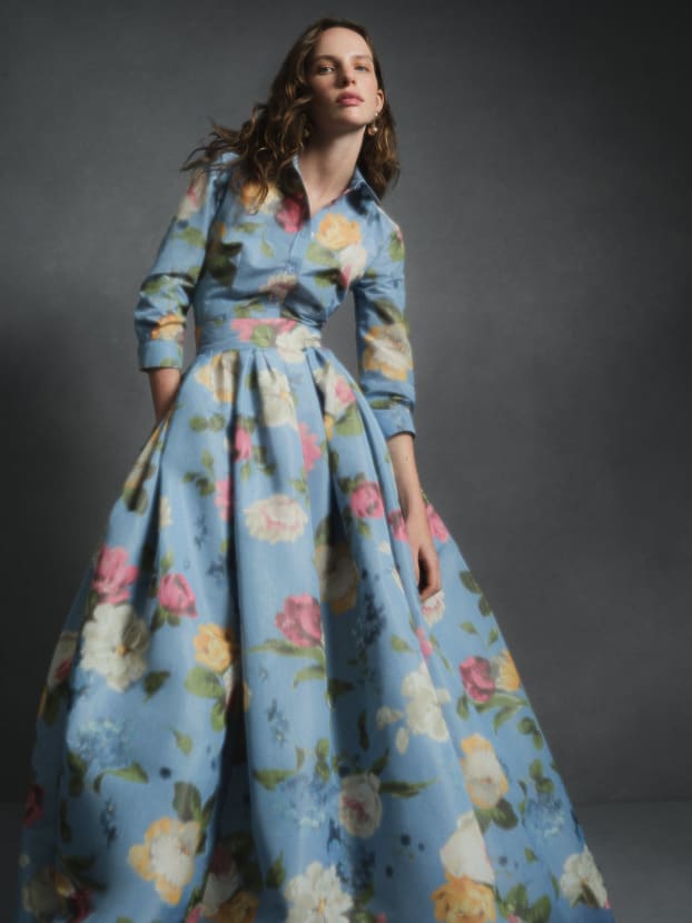 Chiné Floral-Print Ball Skirt