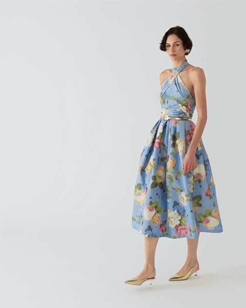 Chiné Floral-Print Halterneck Dress