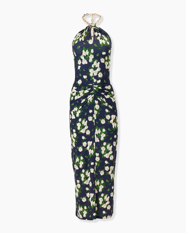Floral-Print Jersey Halterneck Dress