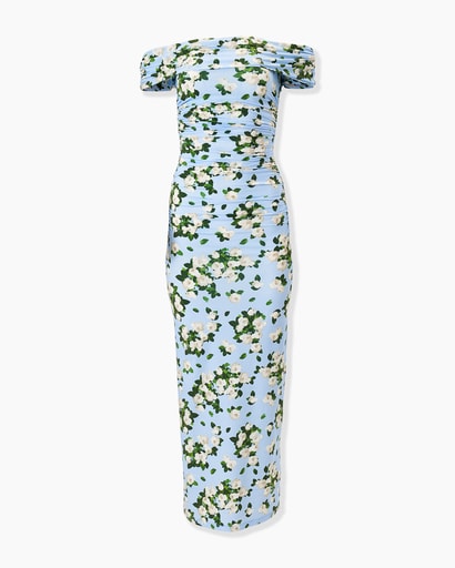 Floral-Print Jersey Gathered Midi Dress