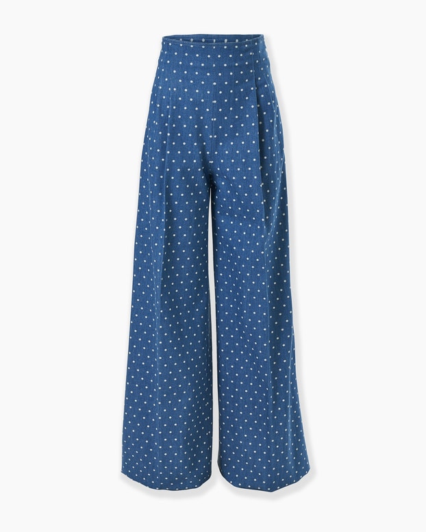 Polka Dot Denim Wide-Leg Marisol Pants