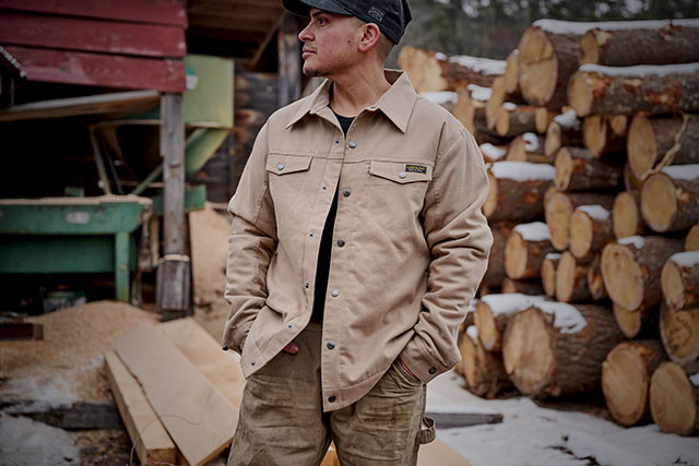 A man wearing the Shacket in tan. Shop mens Apparel.