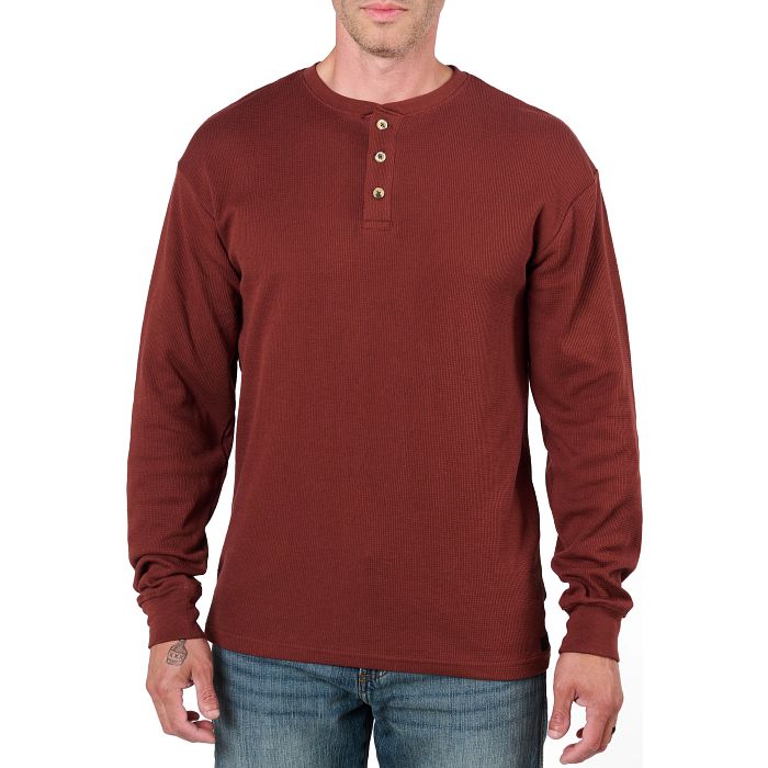 Shop Long Sleeve Waffle Henley shirt in brown