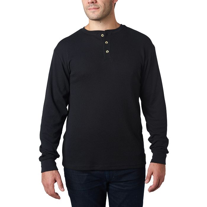 Shop Long Sleeve Waffle Henley shirt in black