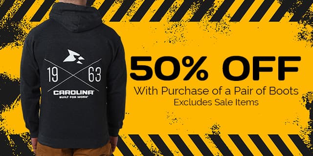50% off with purchase of a pair of boots. Excludes sale items. Shop men's.