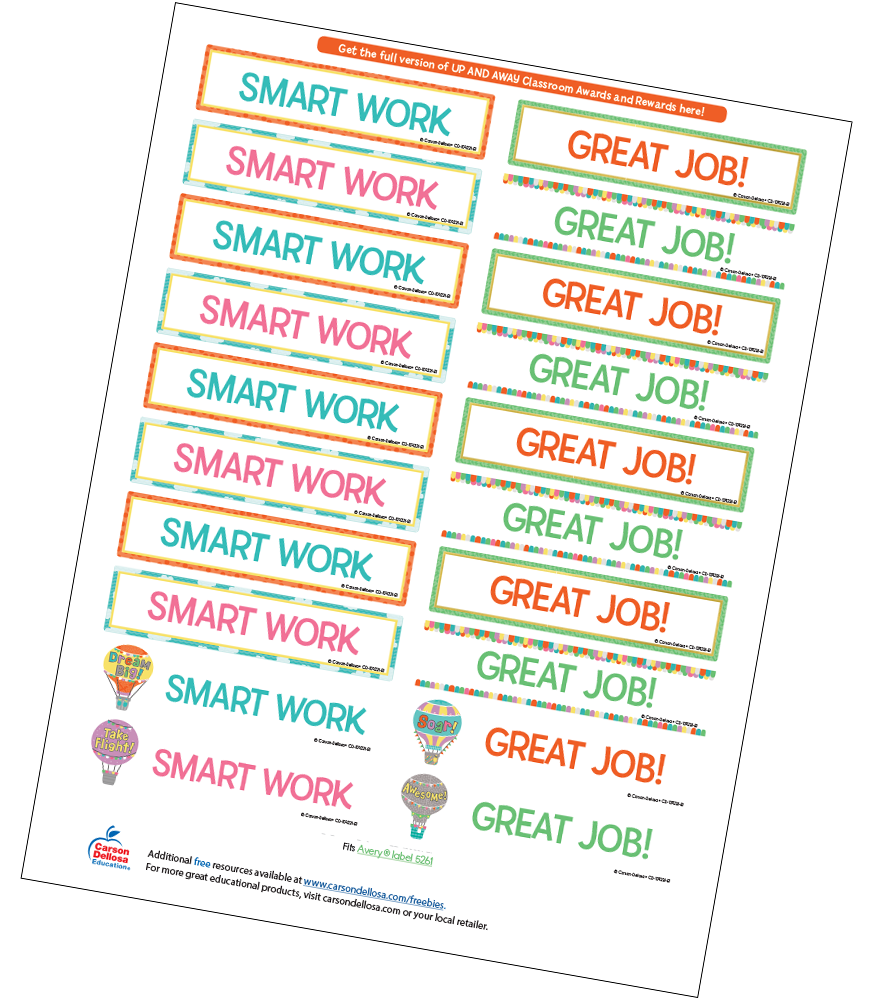 Image of Up and Away Motivational Word Stickers Free Incentive